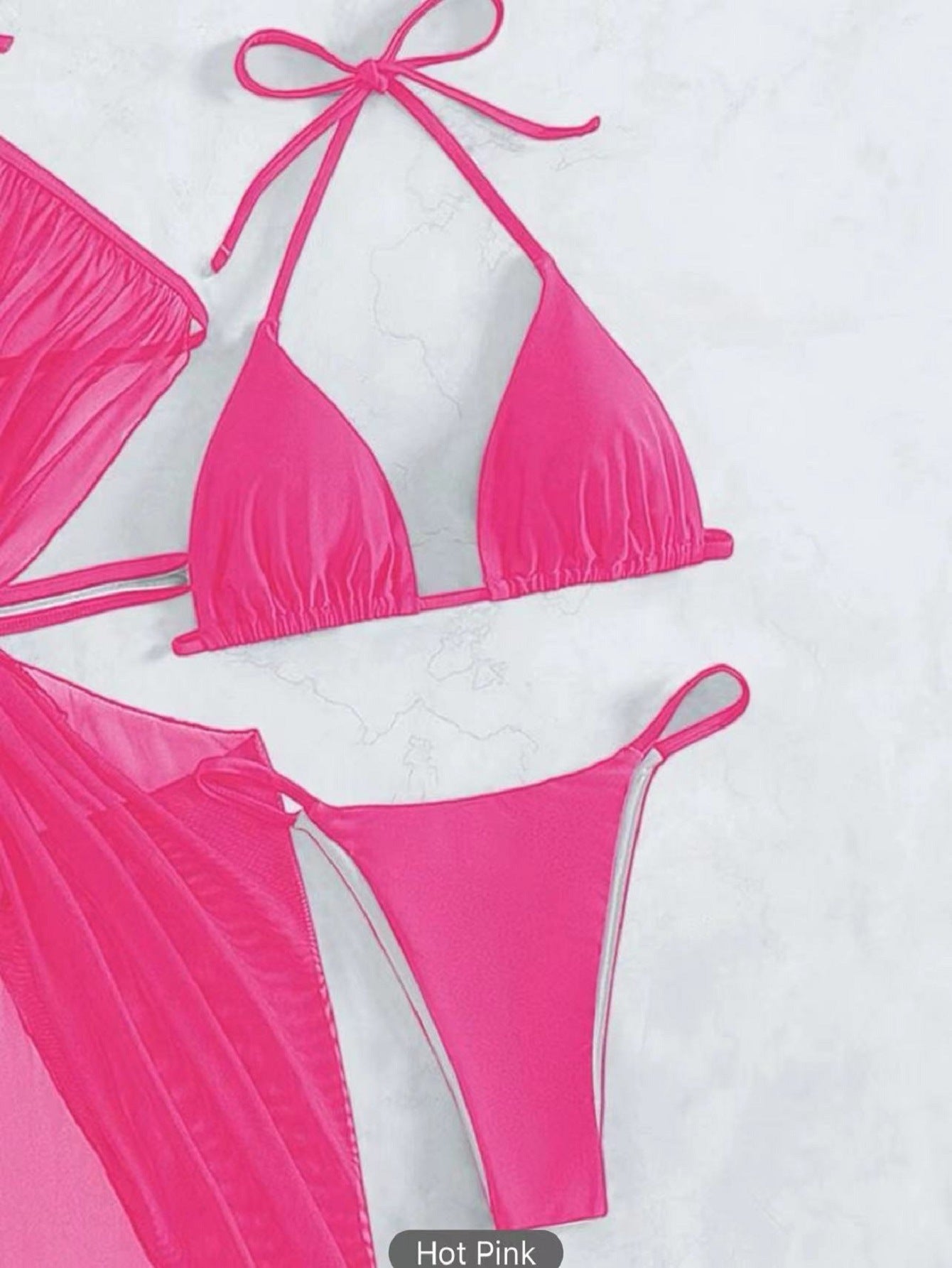 3-teiliger Neckholder-Bikini, Strand-Sommer-Badeanzug in Unifarben, Damenbekleidung