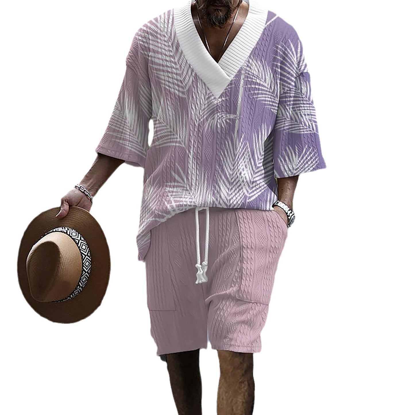Sommer-Set TH01 aus Strickshirt & Shorts für Herren