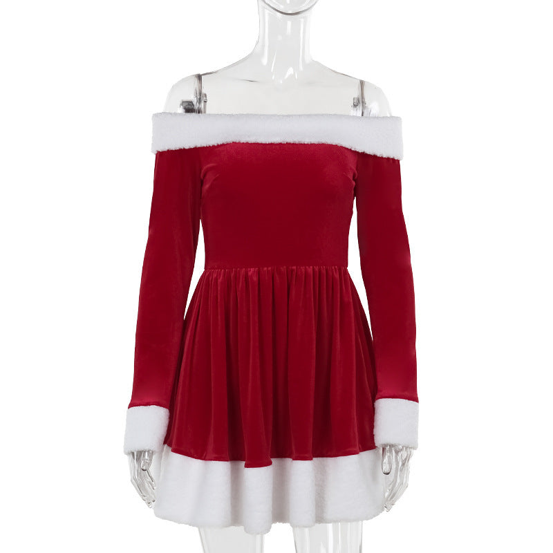 Rotes High-Waist Kleid mit 7/8-Ärmeln und Ziernähten, S–L
