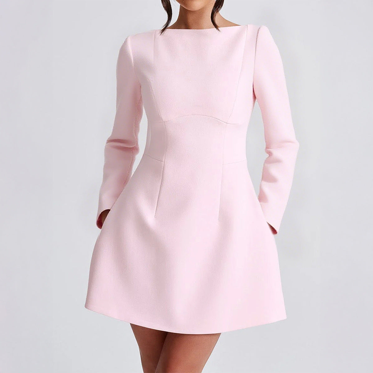 Damen Langarmkleid – Eleganter Stil, einfarbig und vielseitig