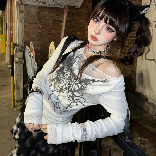 Damen Longsleeve mit Spitzenverzierung