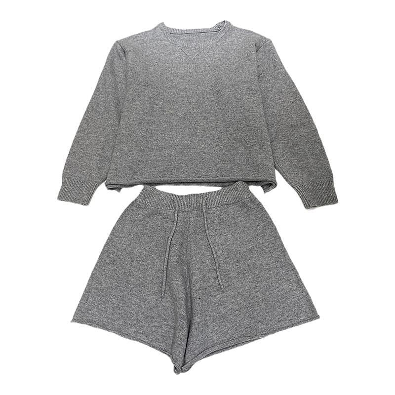 Gemütliches Damen Zweiteiler-Set aus Strick – Sweater & Shorts, One Size