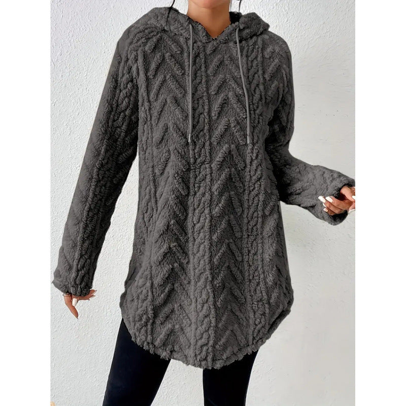 Damen-Strickpullover aus Polyester mit Kapuze, lang