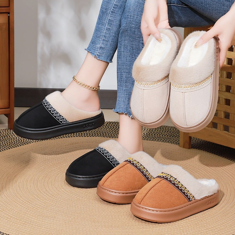 Damen-Baumwollschuhe, fleecegefüttert, dicke Baumwollpantoffeln in Übergrößen