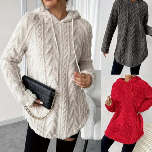Damen-Strickpullover aus Polyester mit Kapuze, lang