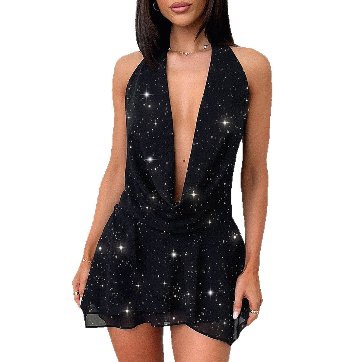 Modisches Damenkleid – Einfarbig mit Halter und Rock