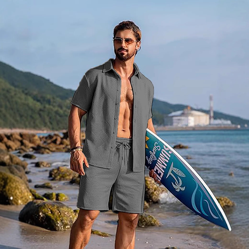 Herren Strick-Sommer-Set – Kurzarmhemd & Shorts