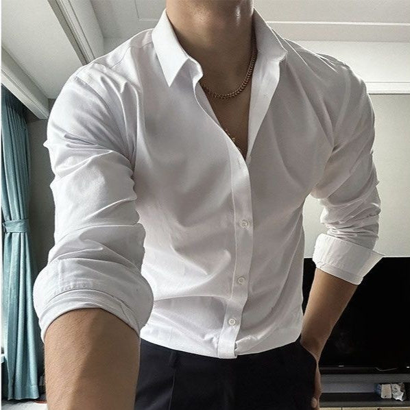 Herren Leinen-Hemd mit langen Ärmeln – Lockerer Fit in Unifarbe