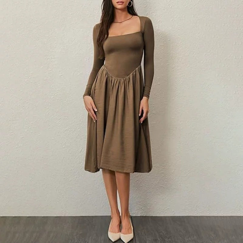 Damen Kleid mit langen Ärmeln – Schlichter, einfarbiger Look