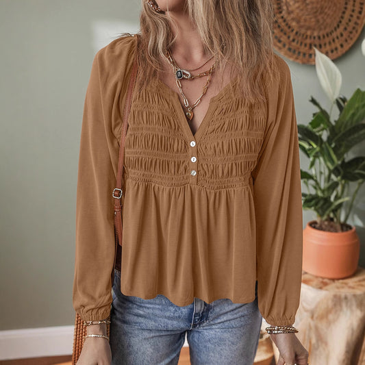 Damen Rüschenshirt aus Viskose in Braun & Beige, S–XL