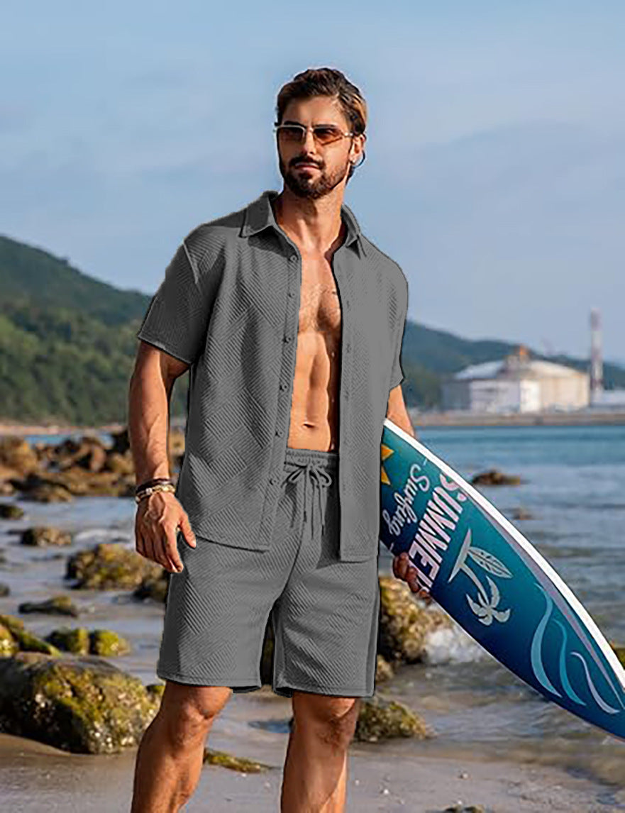 Herren Strick-Sommer-Set – Kurzarmhemd & Shorts