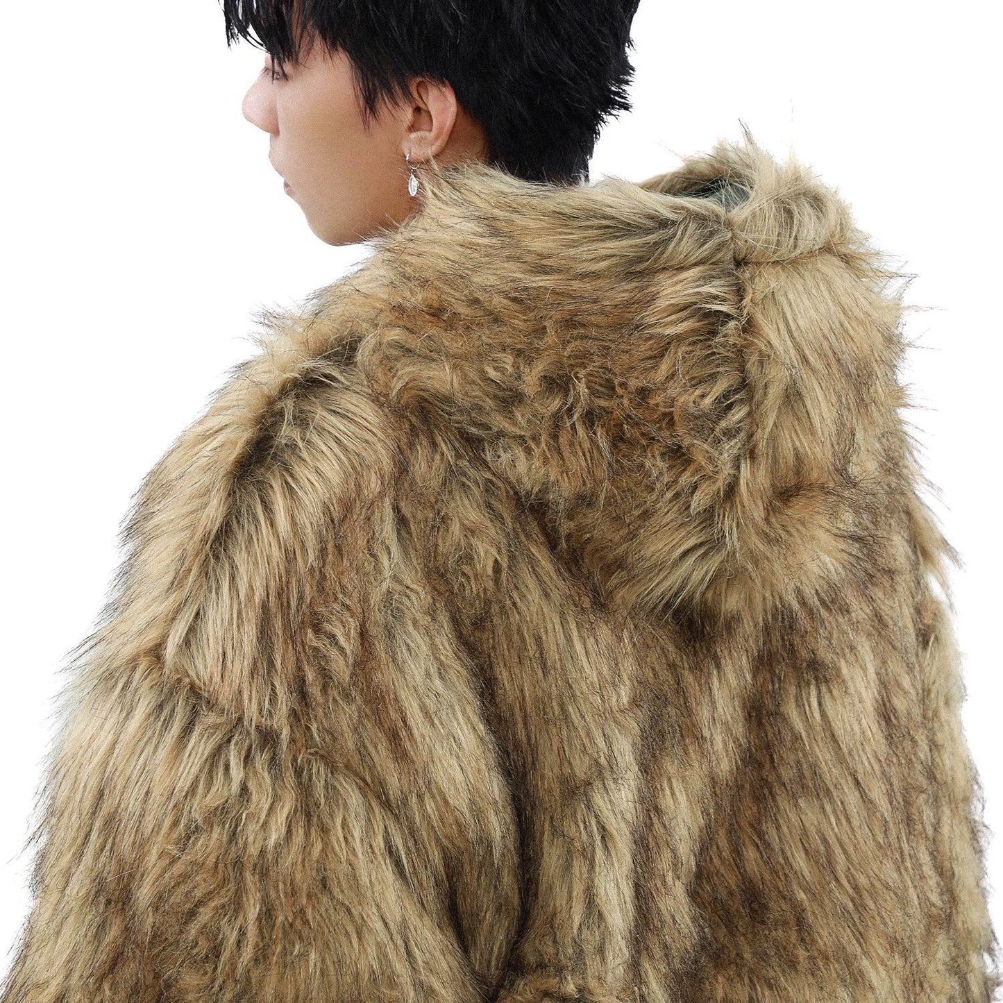 Oversized Kunstfell-Mantel in Schwarz im Korean-Style