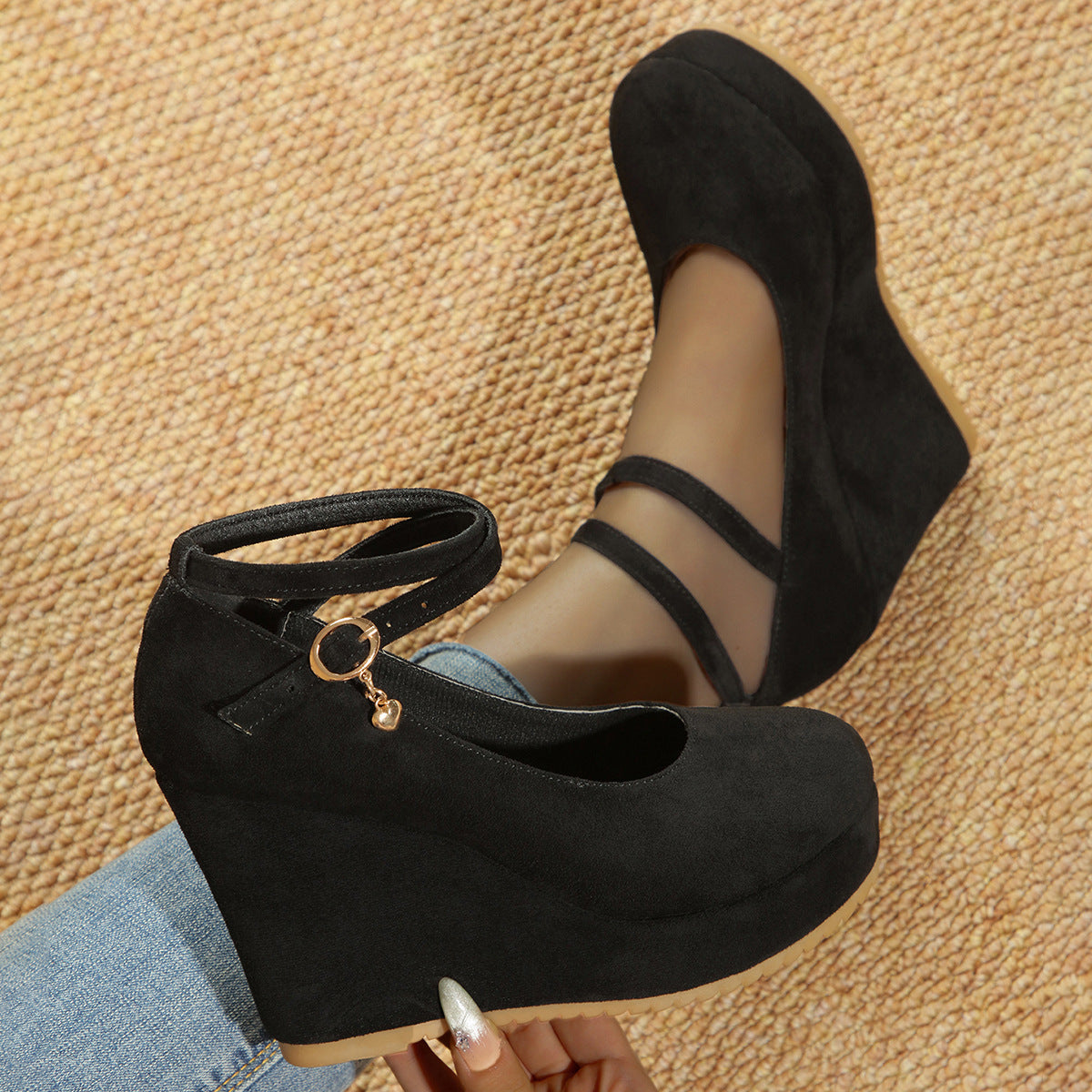 Damen Wildleder High Heels in Schwarz mit runder Zehenpartie, Größen 35–42