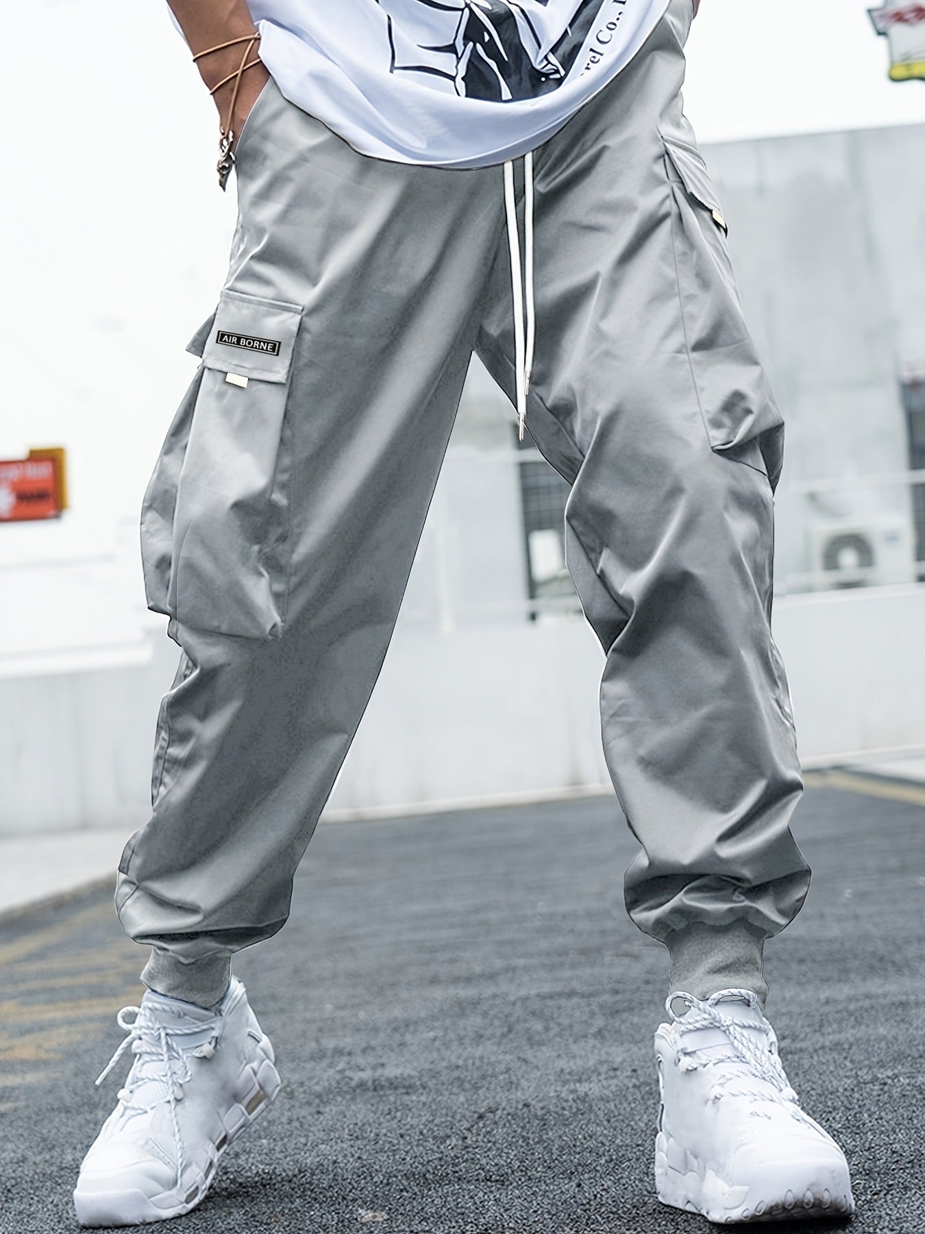 Cargohose mit mehreren Taschen, Herren-Freizeithose mit Kordelzug im Hip-Hop-Stil, Outdoor-Streetwear-Sporthose