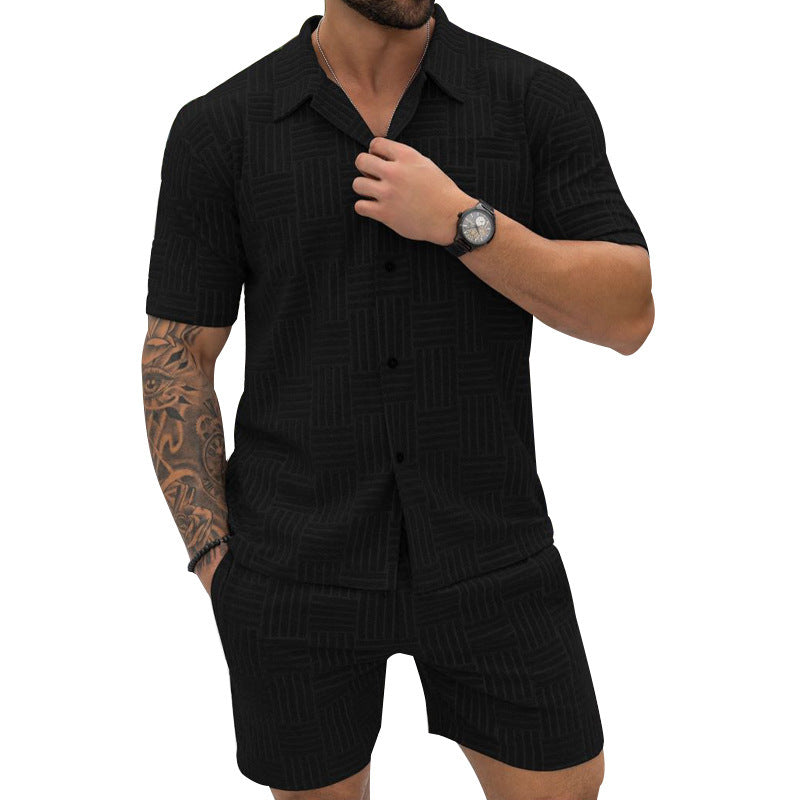 Jacquard Herren Sommer-Set – Kurzarmhemd & Shorts