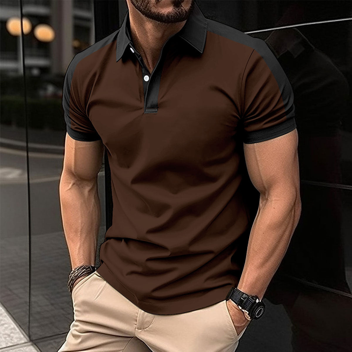 Herren Kurzarm-Poloshirt aus Baumwollmix – Uni-Farben mit Seitenschlitz
