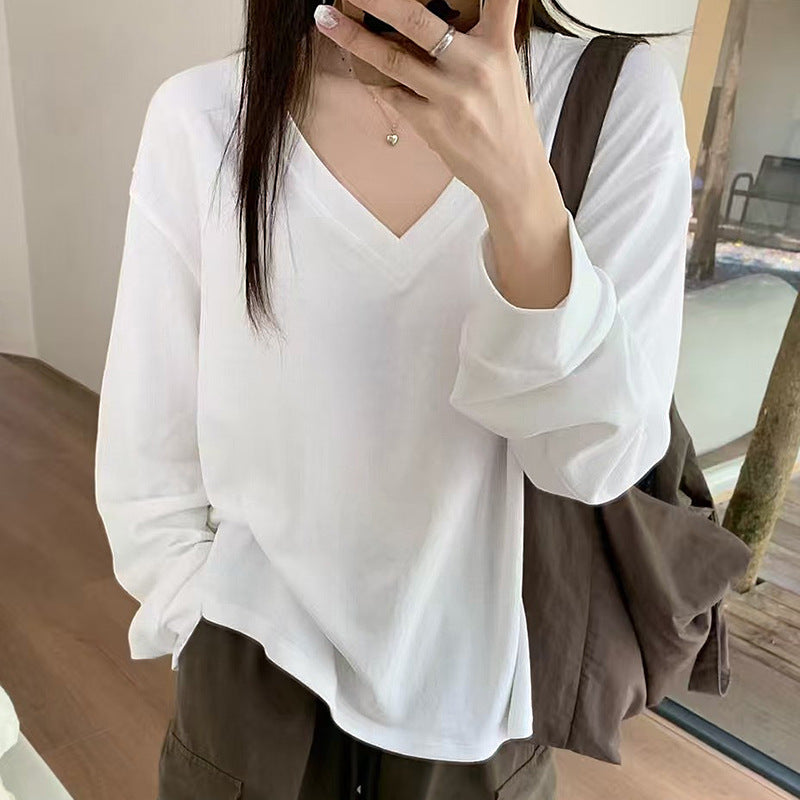 Stylisches Korean-Style V-Neck Shirt mit freien Schultern