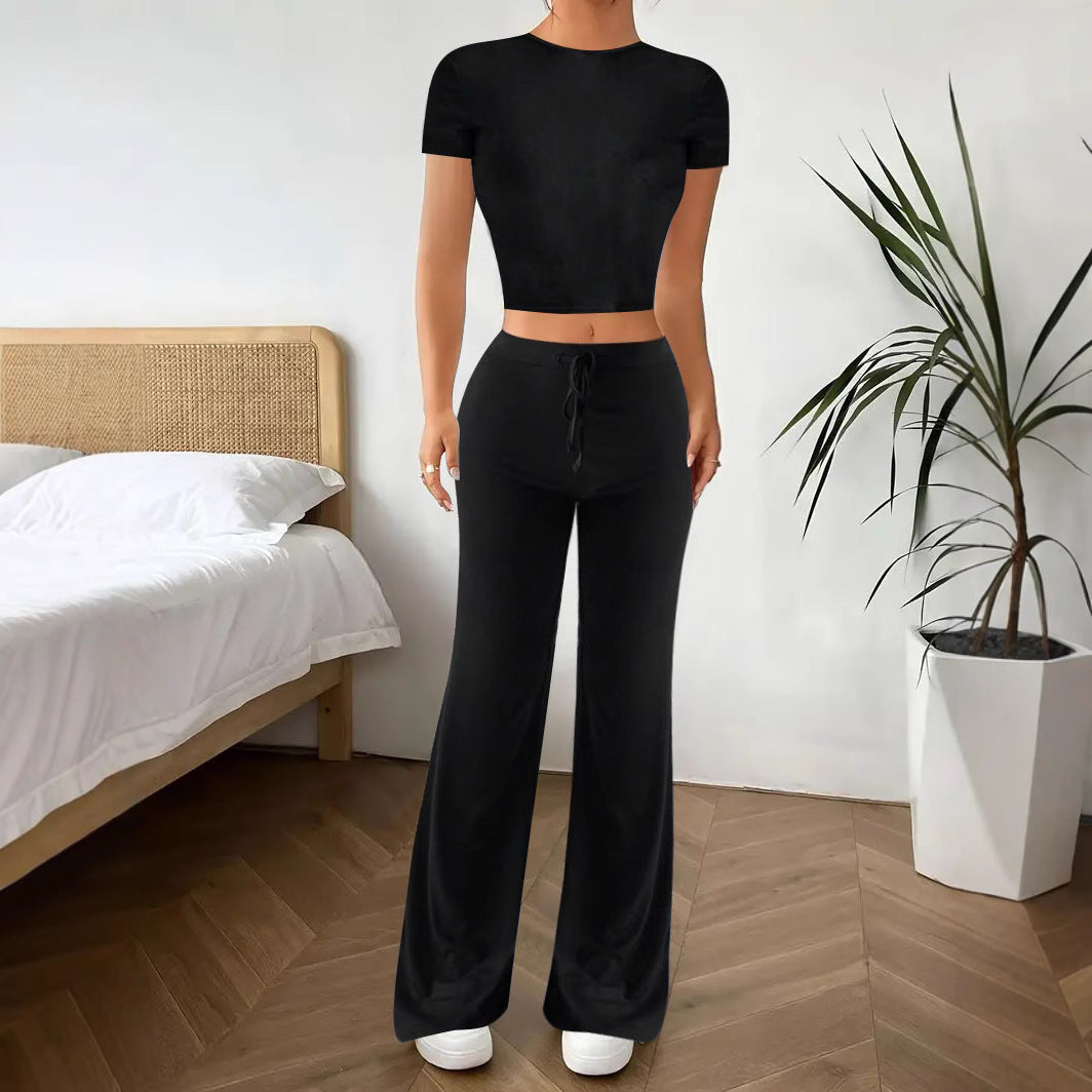 Eleganter schwarzer Damen Zweiteiler aus Polyester – Oberteil & Hose, S–XXL