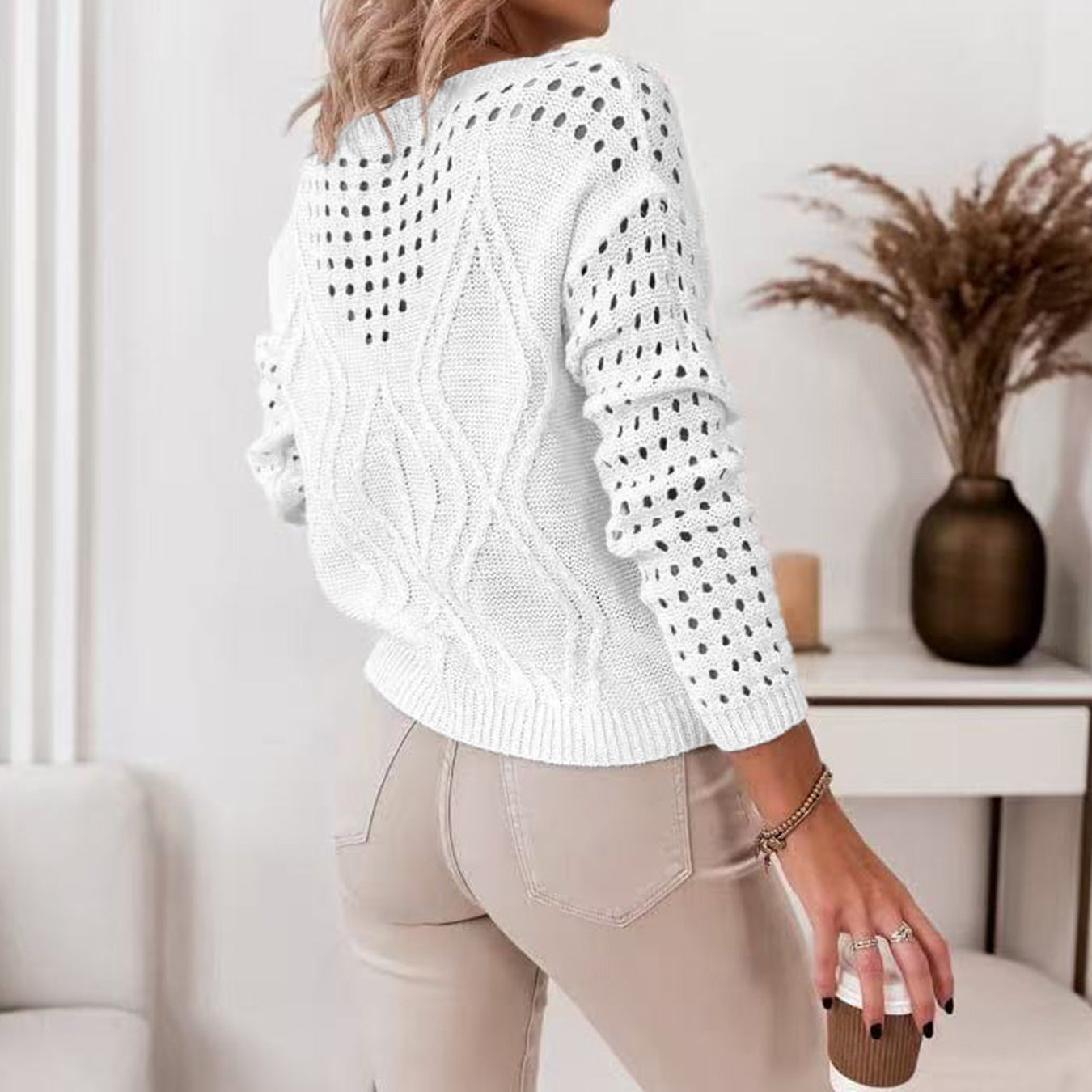 Damen-Sweater in Weiß – Lockerer Pullover aus Polyester, S–XL