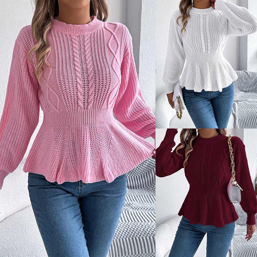 Twist Waist Trimming Ruffles Long Sleeve Pullover