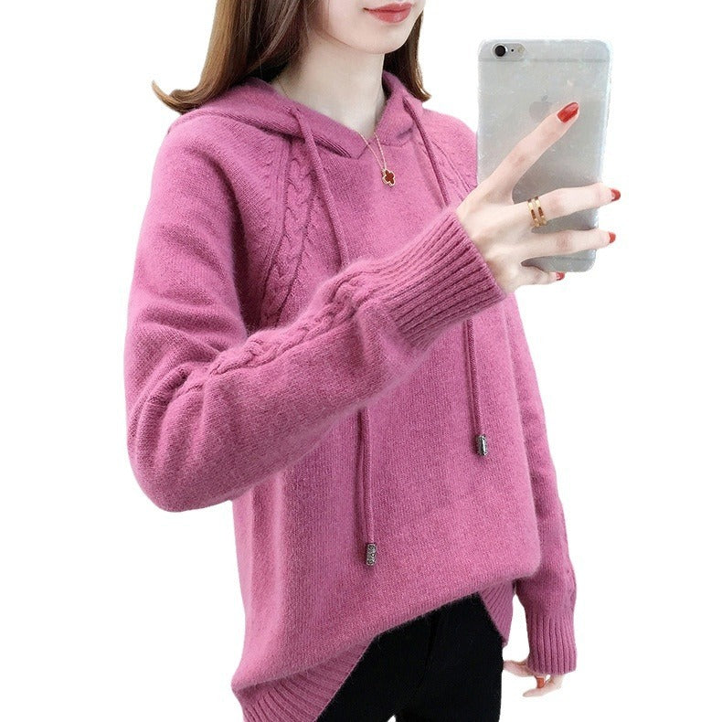 Damen-Hoodie-Sweater mit 3D-Details – Lockerer Acrylpullover, One Size