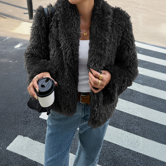 Damen Flauschige Faux-Fur Jacke