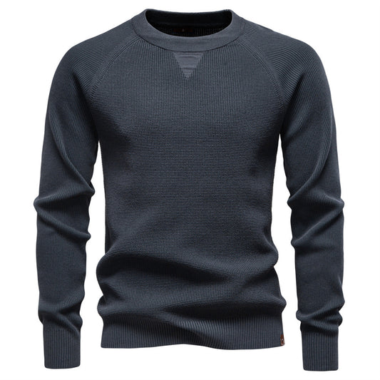 Modischer, einfarbiger Rundhals-Strickpullover für Herren – Hochwertiger Business-Casual-Stil