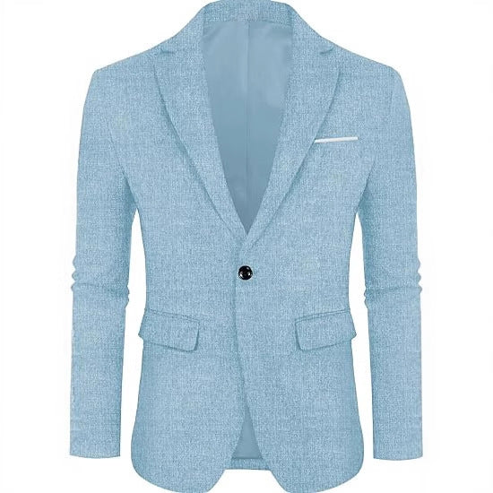 Leinen-Freizeit-Anzugjacke mit einem Knopf, leicht, einfarbig, flacher Kragen, Herren