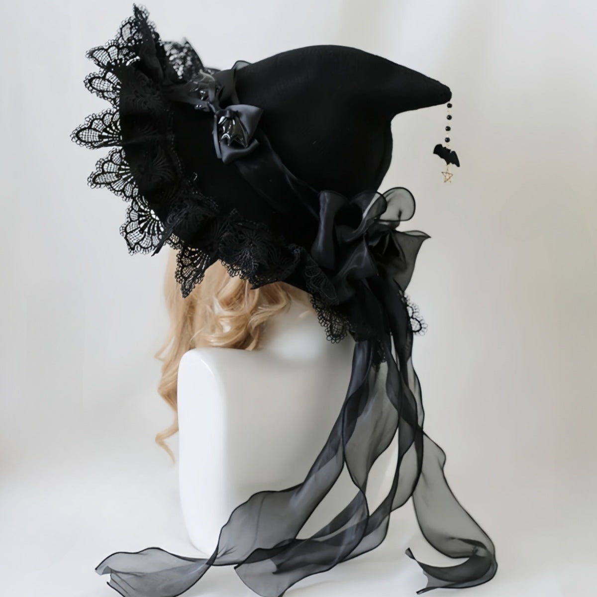 Handgefertigter dunkler Teufel Gothic Lolita Spitzenhexenhut