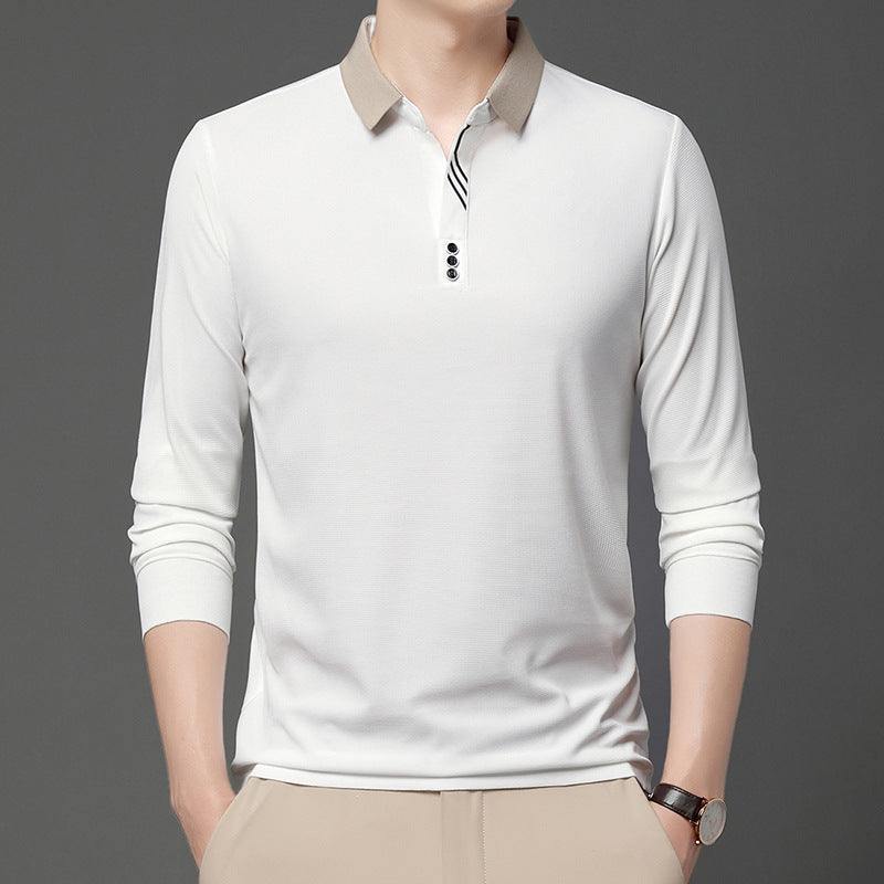 Herren Langarmshirt aus Polyester-Mischfaser – Casual Frühling/Herbst, Unifarben