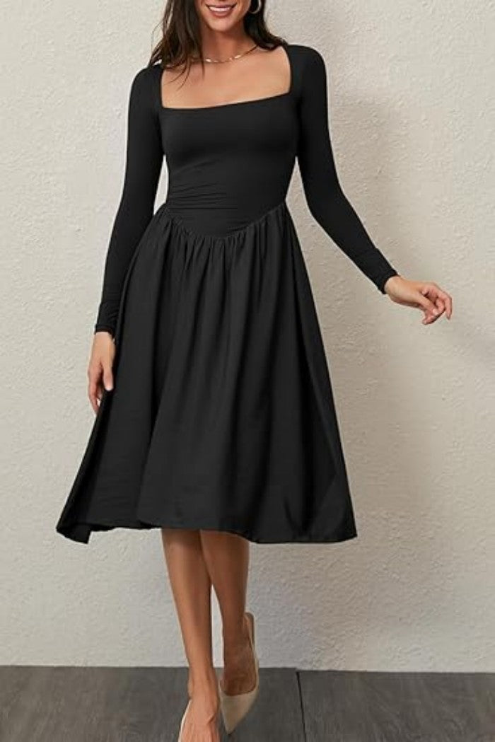 Damen Kleid mit langen Ärmeln – Schlichter, einfarbiger Look