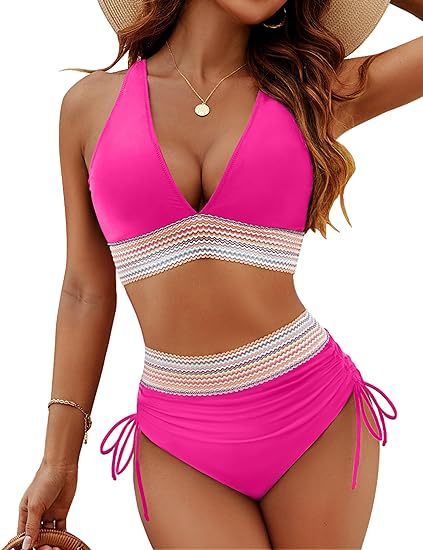 Modischer Damen-Bikini mit hohem Bund und Schlitz