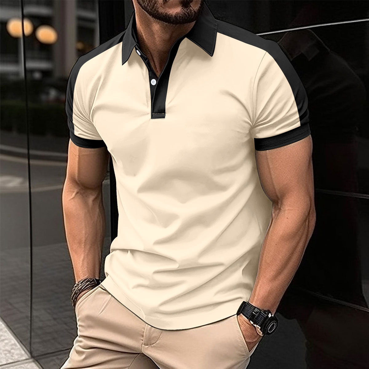 Herren Kurzarm-Poloshirt aus Baumwollmix – Uni-Farben mit Seitenschlitz