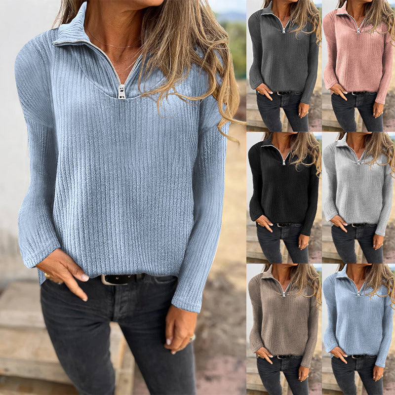 Pullover mit Reißverschluss, langärmeliger Strickpullover, Freizeitmantel