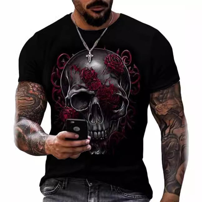 Bedrucktes Herren-T-Shirt mit Totenkopfmotiv, Kurzarm, Rundhalsausschnitt – Bestseller