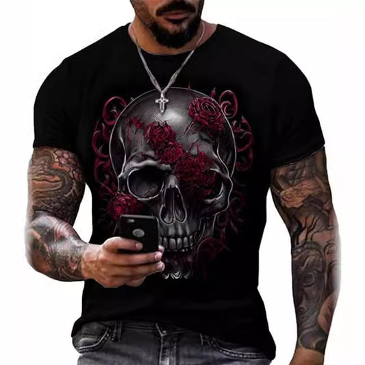 Bedrucktes Herren-T-Shirt mit Totenkopfmotiv, Kurzarm, Rundhalsausschnitt – Bestseller