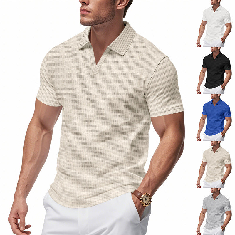 Herren Slim-Fit Sommer-Shirt aus Polyester – Unifarbenes Kurzarmshirt