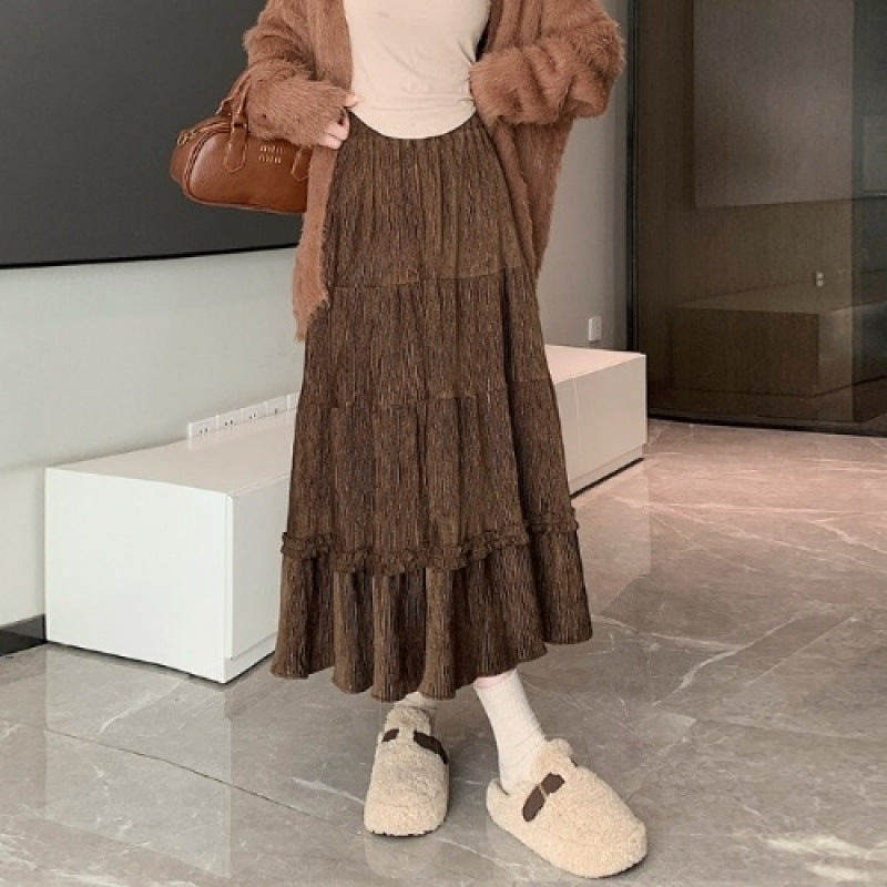 Figurformender Midi-A-Linien-Rock im koreanischen Stil mit elastischem Bund – alles kombinierbar