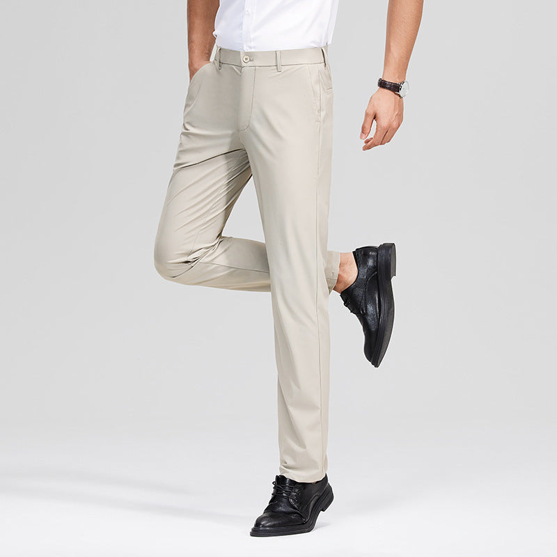 Hoch elastische Nylon-Stoffhose in Unifarben mit geradem Schnitt