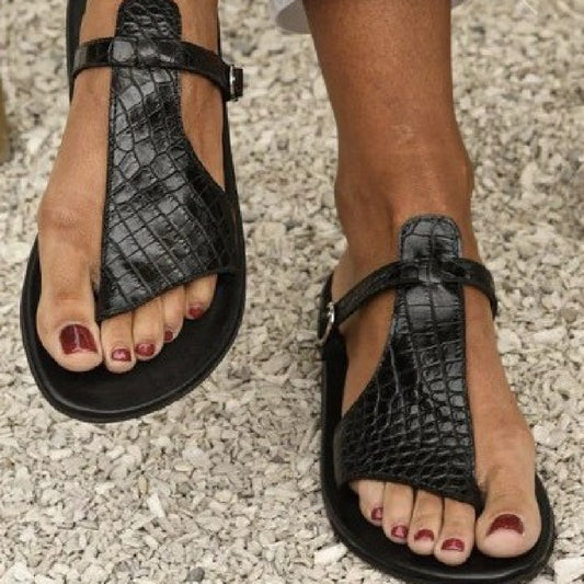 Damen Zehensteg-Sandalen in Schwarz mit Lederfutter, Casual, Größen 35–43