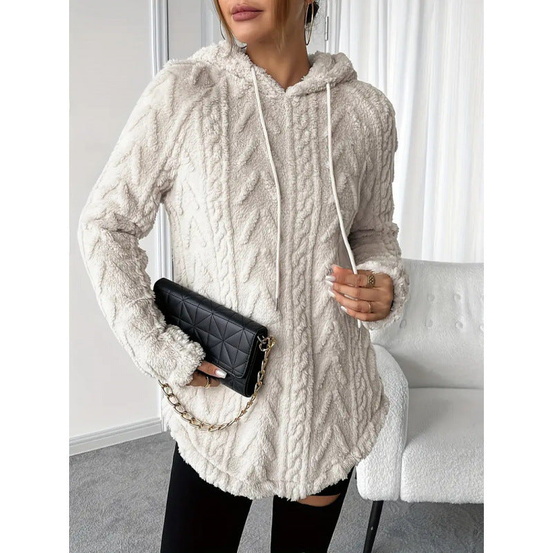 Damen-Strickpullover aus Polyester mit Kapuze, lang