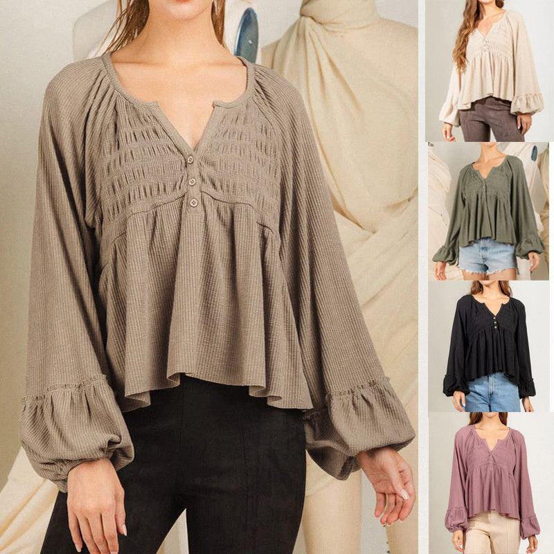 Elegante Damenbluse mit Ballonärmeln – Pullover-Bluse aus Polyester, Normal-Länge ca. 50 cm, Größen S–XL