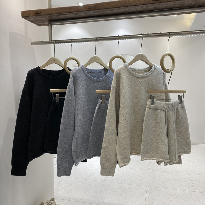 Gemütliches Damen Zweiteiler-Set aus Strick – Sweater & Shorts, One Size