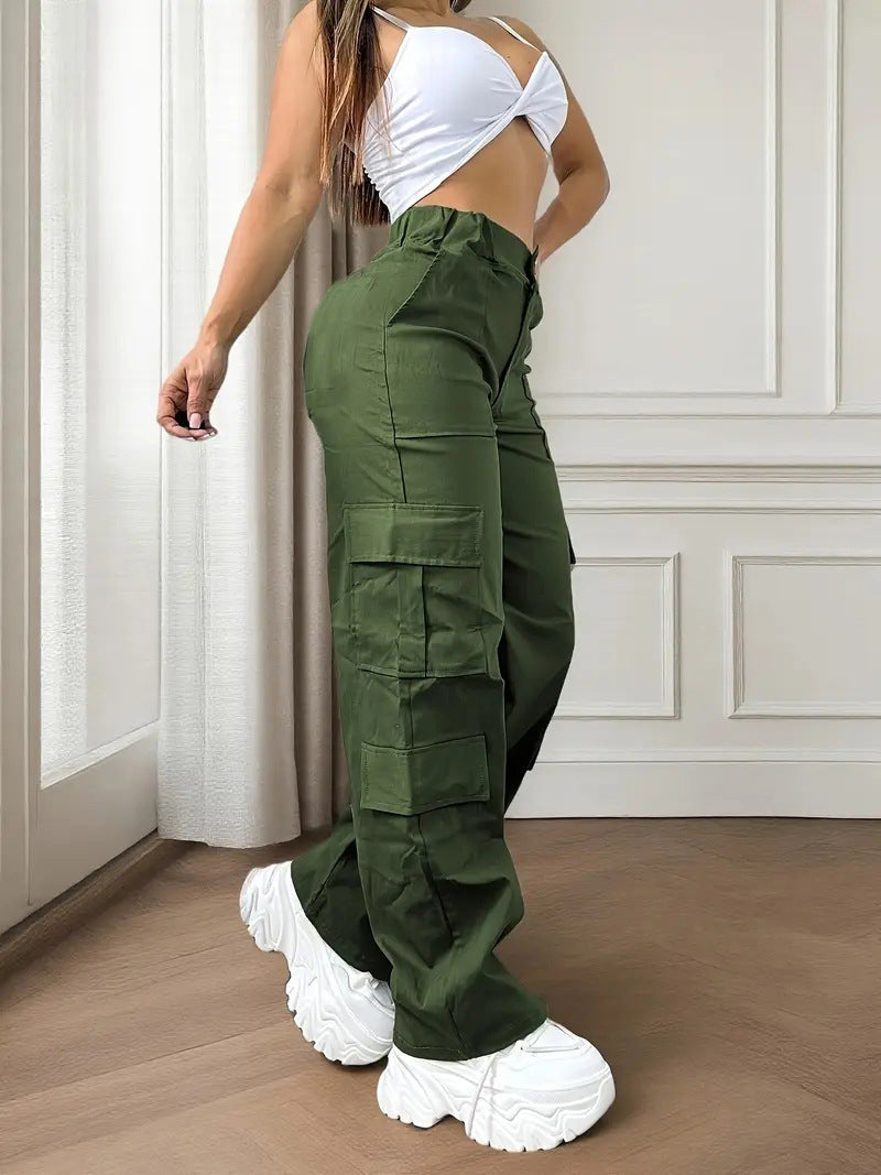Locker geschnittene dunkelgrüne Casual-Hose im Overalls-Stil, S–XXL