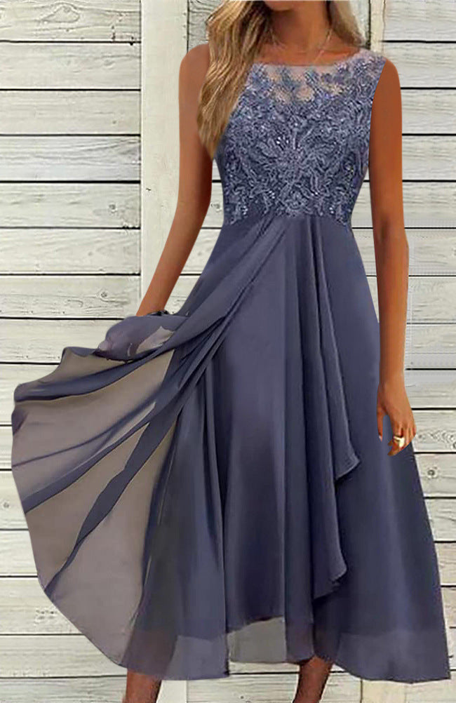 Ärmelloses Prinzessinnen-Midikleid aus Polyester, S–4XL