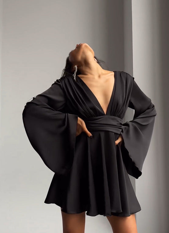 High-Waist Kleid aus Polyester in Grün, Braun, Schwarz & Grau, S–L