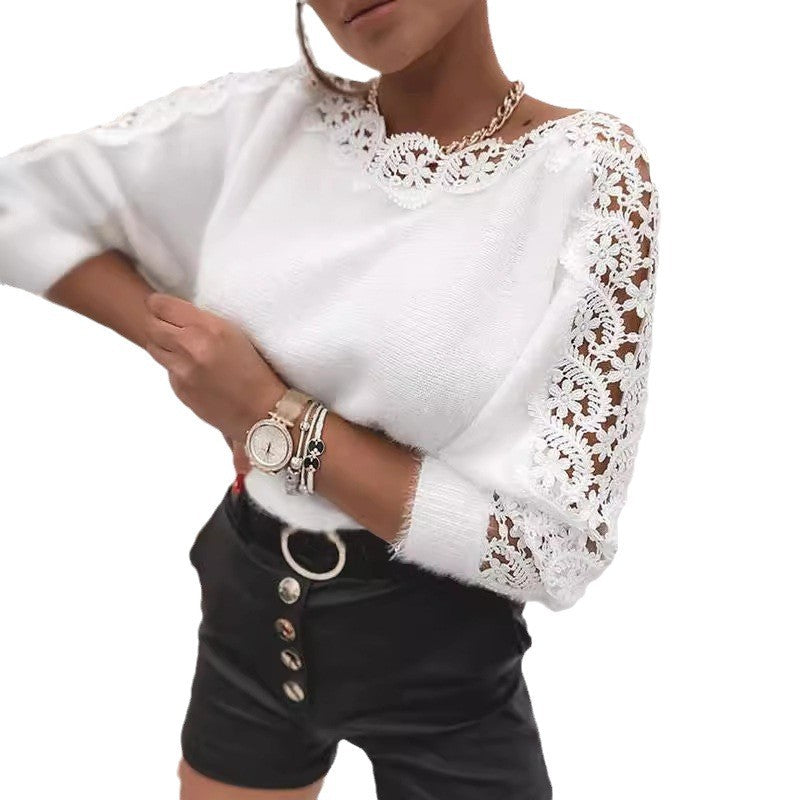 Eleganter Lochstrick-Pullover aus Cotton-Blend in Weiß & Schwarz – S bis XL