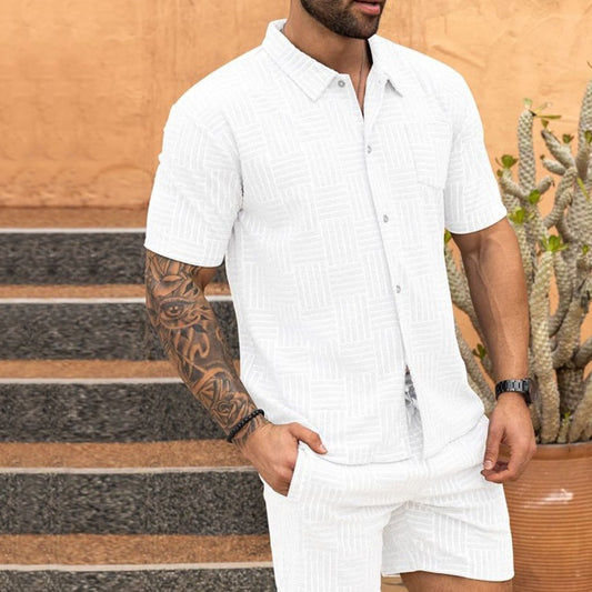Jacquard Herren Sommer-Set – Kurzarmhemd & Shorts