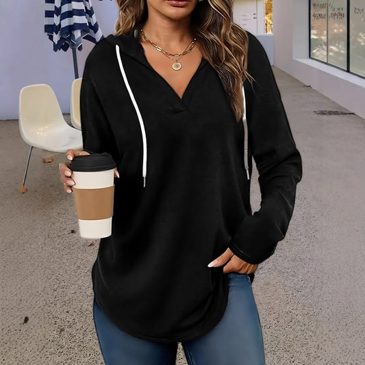 Herbstneues Damen-Sweatshirt mit V-Ausschnitt, Kapuze und langen Ärmeln