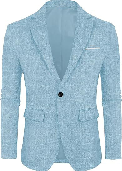 Leinen-Freizeit-Anzugjacke mit einem Knopf, leicht, einfarbig, flacher Kragen, Herren